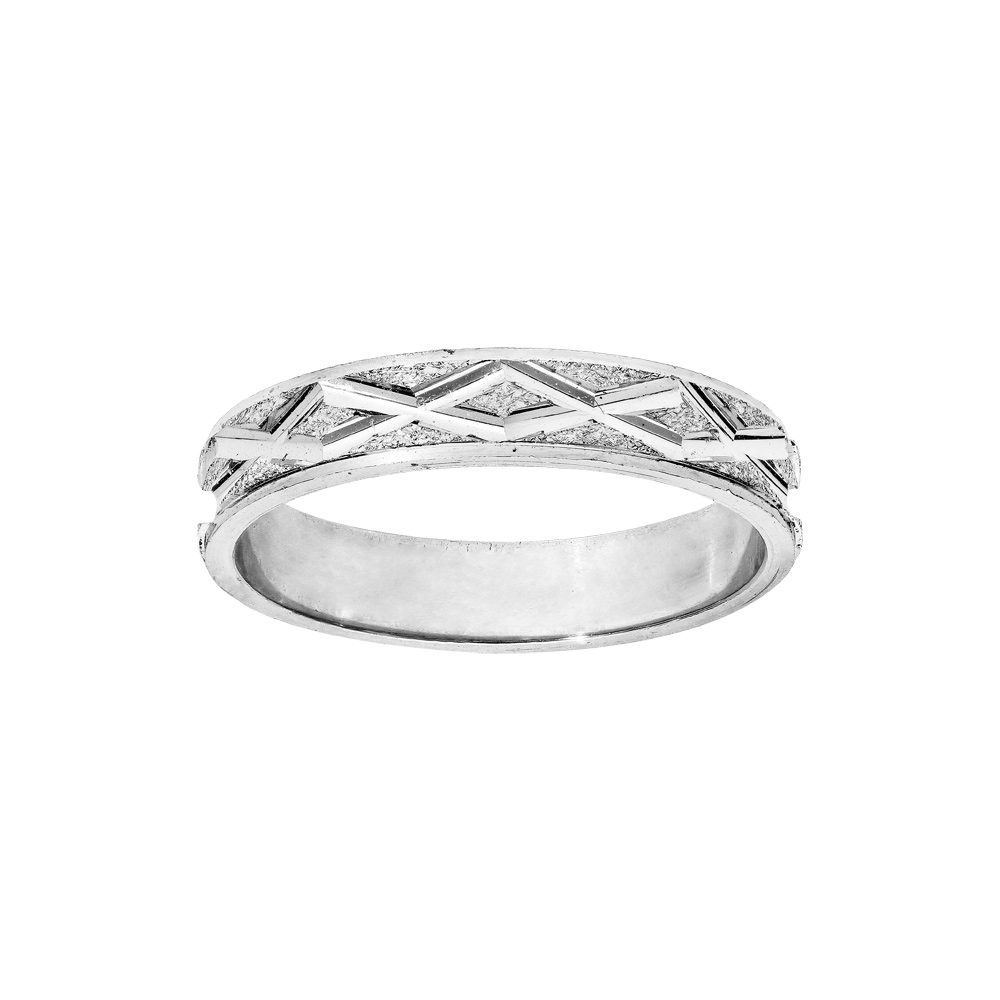 Alliance en argent rhodi� diamant�e en X largeur 4mm - Vue 1