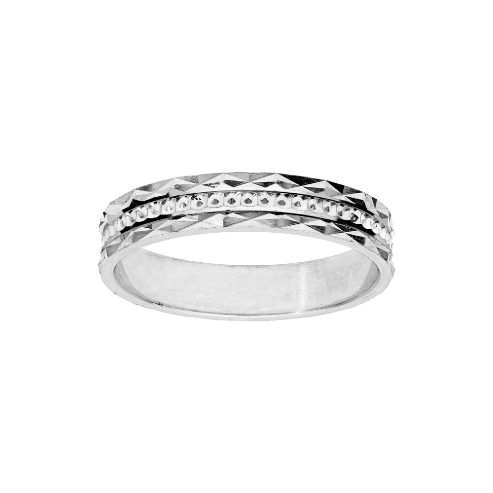 Alliance en argent rhodi� diamant�e et finement cisel�e largeur 4mm - Vue 1