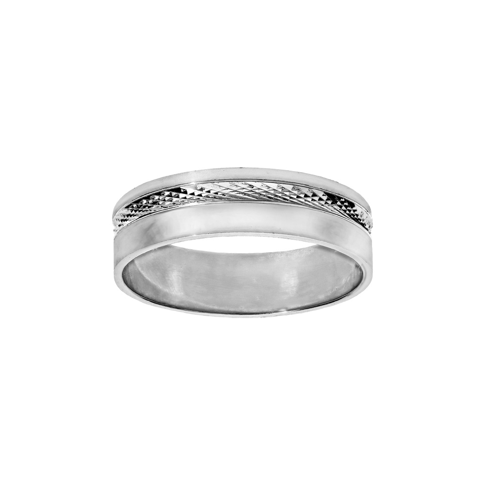 Alliance en argent rhodi� diamant�e et partie lisse largeur 6mm - Vue 1