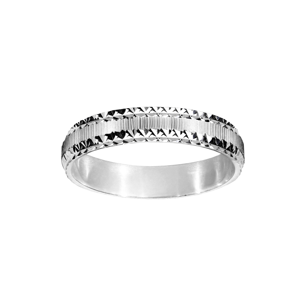 Alliance en argent rhodi� diamant�e et rainur�e largeur 4mm - Vue 1