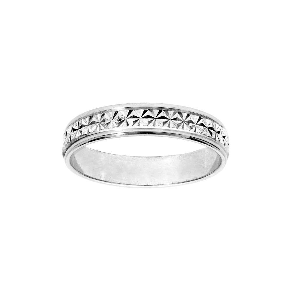 Alliance en argent rhodi� diamant�e �toile largeur 4mm - Vue 1