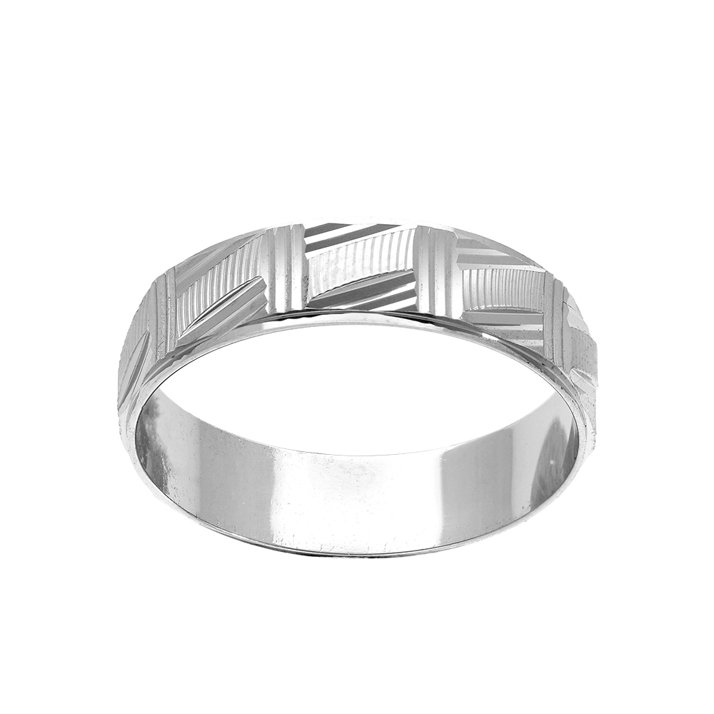 Alliance en argent rhodi� diamant�e quadrillage largeur 5mm - Vue 1