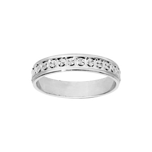 Alliance en argent rhodi diamante rond finement cisel largeur 4mm - Vue 1