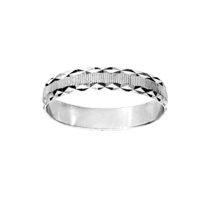 Alliance en argent rhodi diamante strie contour dentel largeur 4mm - Vue 1