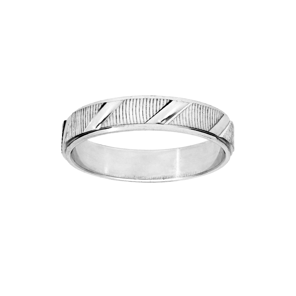 Alliance en argent rhodi� diamant�e striee et biais largeur 4mm - Vue 1