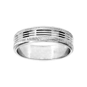 Alliance en argent rhodi diamante sur le bord avec longues striures largeur 5mm - Vue 1