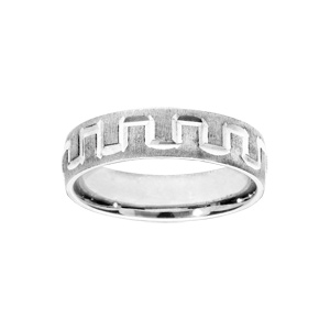 Alliance en argent rhodi givre et diamante motif grecque largeur 5mm - Vue 1