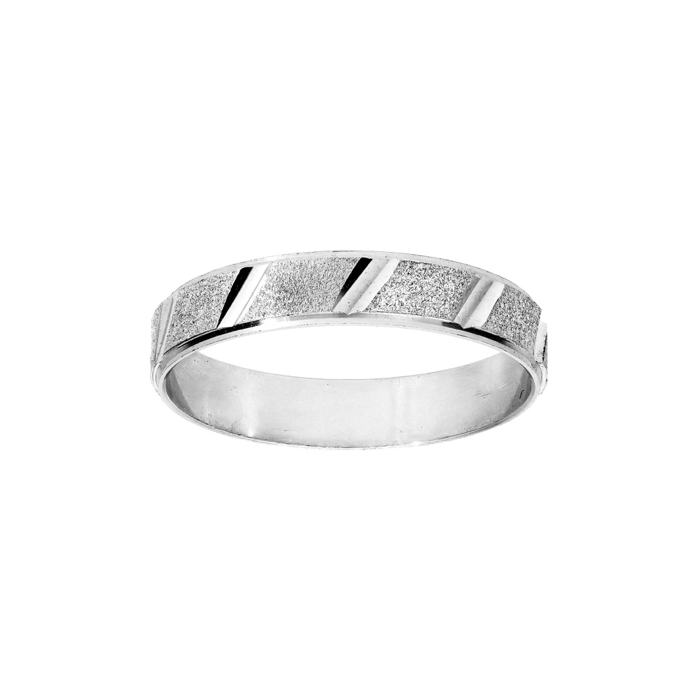 Alliance en argent rhodi granit et diamante biais largeur 4mm - Vue 1