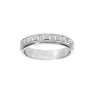 Alliance en argent rhodi granite diamante motif grecque largeur 4mm - Vue 1