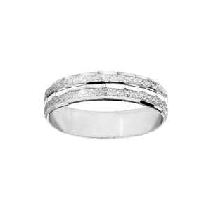Alliance en argent rhodié granitée et diamantée en ligne largeur 5mm - Vue 1