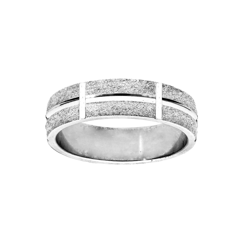 Alliance en argent rhodi� ruban granit�e diamant�e largeur 6mm - Vue 1