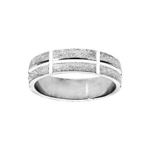 Alliance en argent rhodi ruban granite diamante largeur 6mm - Vue 1