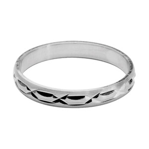 Alliance en argent rhodié satiné 3mm avec motifs ciselés - Vue 1