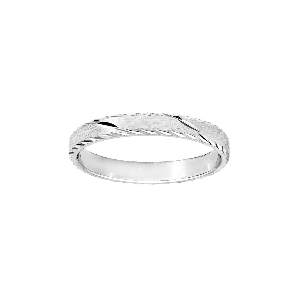 Alliance en argent rhodi satin 3mm et diamante 1 trait en biais avec bords cisels - Vue 1