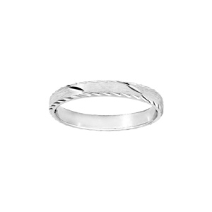 Alliance en argent rhodi satin 3mm et diamante 1 trait en biais avec bords cisels - Vue 1