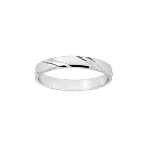 Alliance en argent rhodi satin 3mm et diamante 2 traits en biais - Vue 1