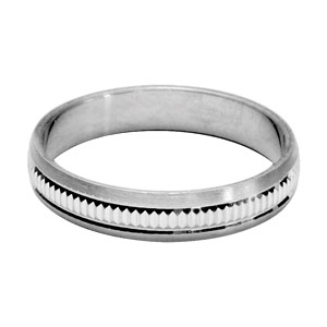 Alliance en argent rhodié satiné 4mm avec bande dentelée au milieu - Vue 1