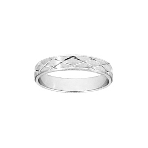 Alliance en argent rhodi satin 4mm avec motifs diamants en grandes croix - Vue 1