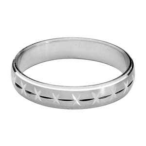 Alliance en argent rhodié satiné 4mm avec motifs diamantés en petites croix et rainure au milieu - Vue 1