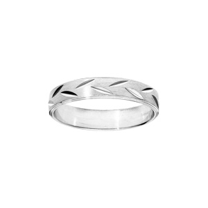 Alliance en argent rhodié satiné 4mm et ciselée en épis larges - Vue 1
