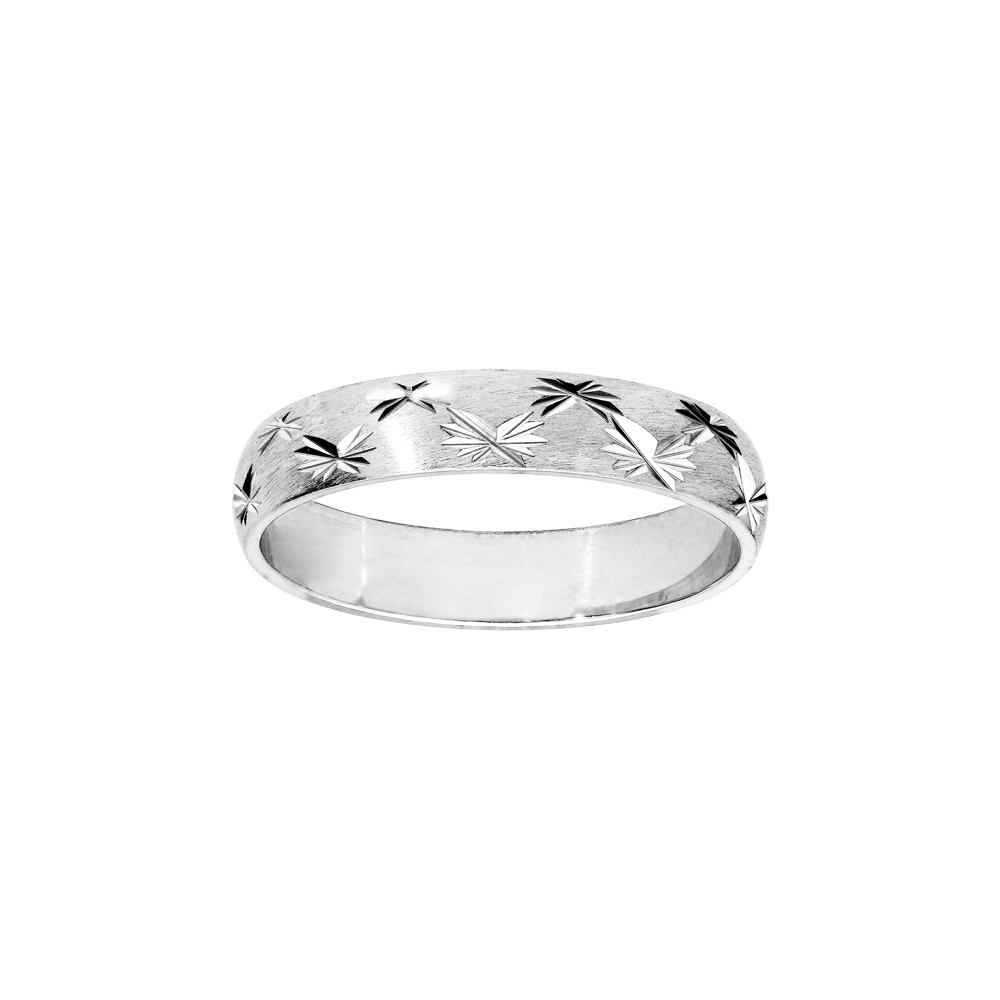 Alliance en argent rhodi� satin� 4mm et diamant�e 2 rangs d\'�toiles - Vue 1
