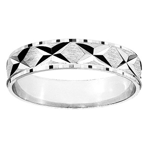 Alliance en argent rhodi� satin� 5mm avec motifs cisel�s