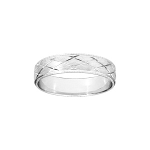 Alliance en argent rhodie satin 5mm avec motifs diamants en grandes croix - Vue 1