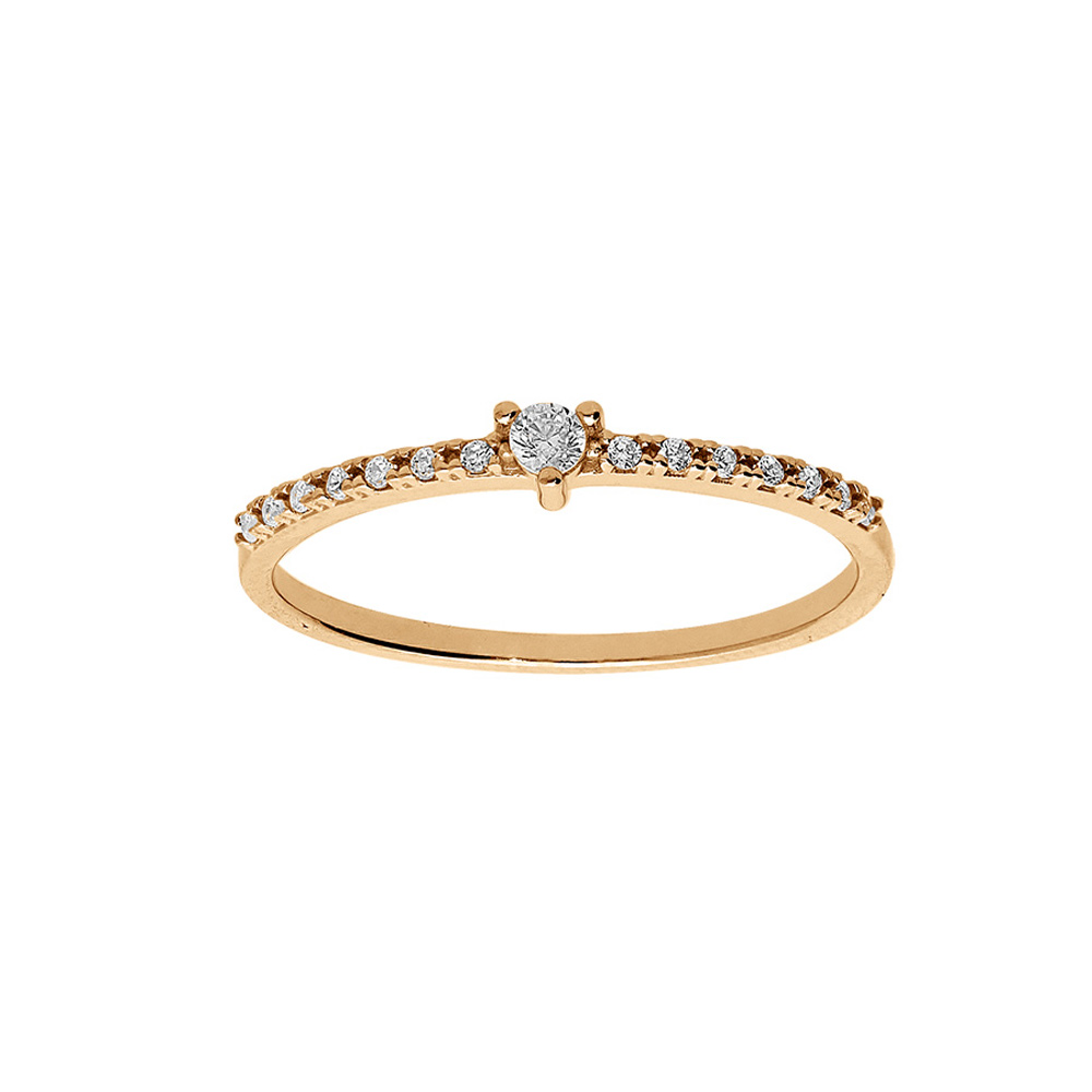 Alliance en plaqu� or demi rail et solitaire oxydes blancs sertis - Vue 1