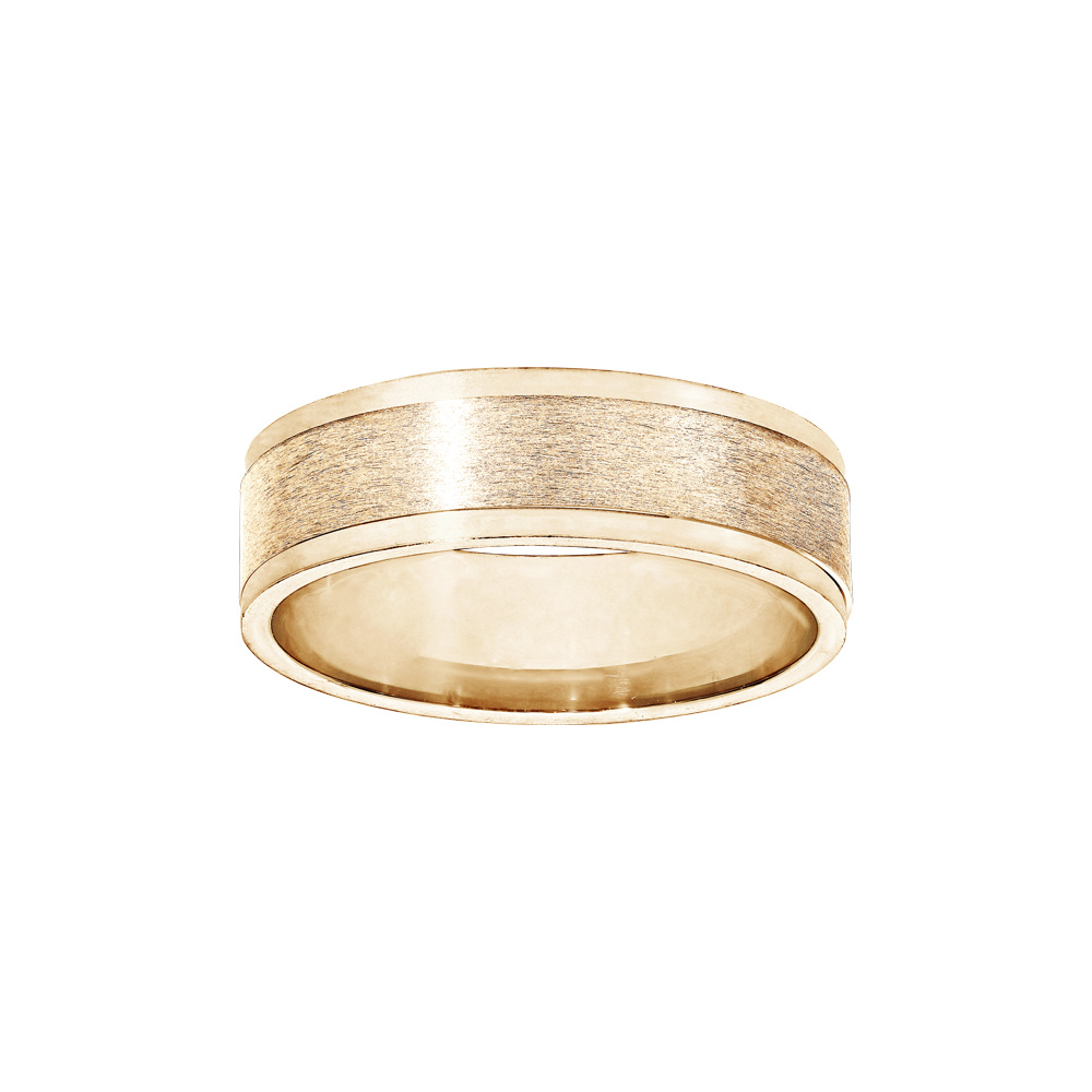 Alliance en vermeil 6mm avec bande satin�e au milieu et bords brillants - Vue 1
