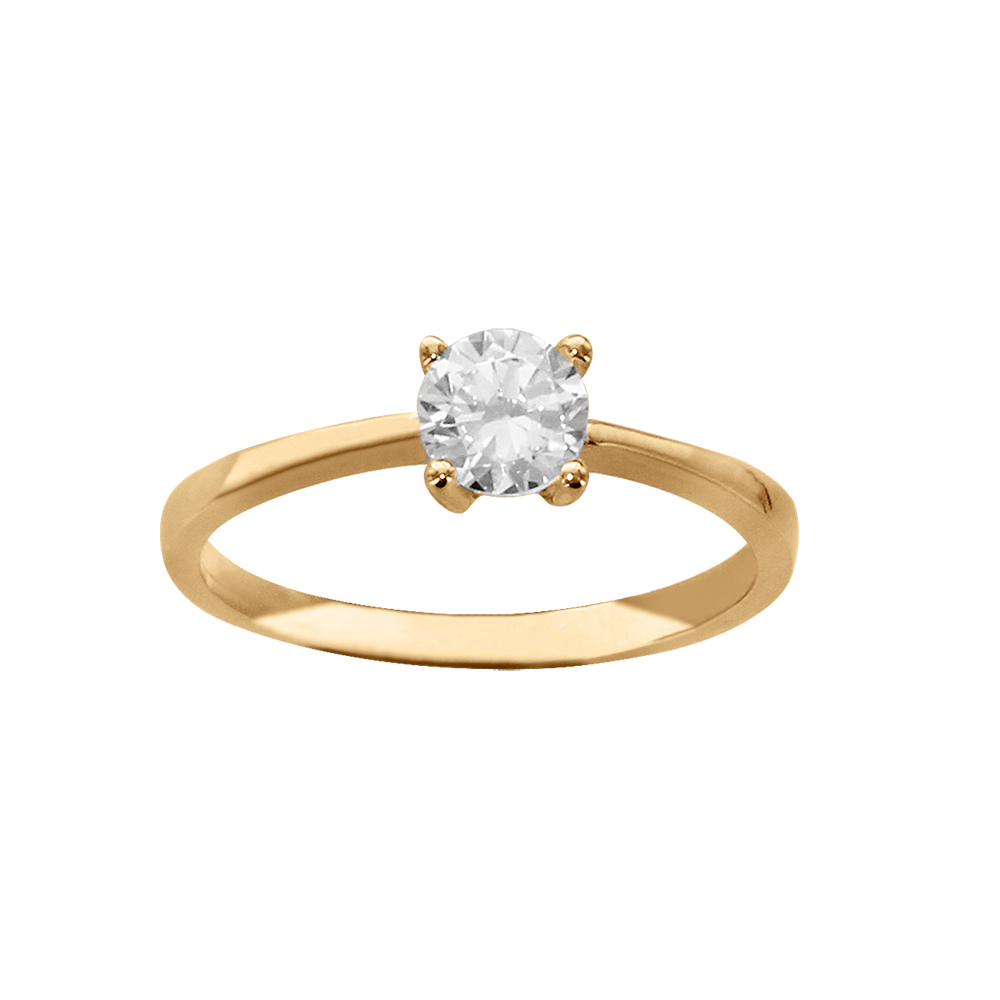 Alliance en vermeil avec solitaire serti 4 griffes - Vue 1