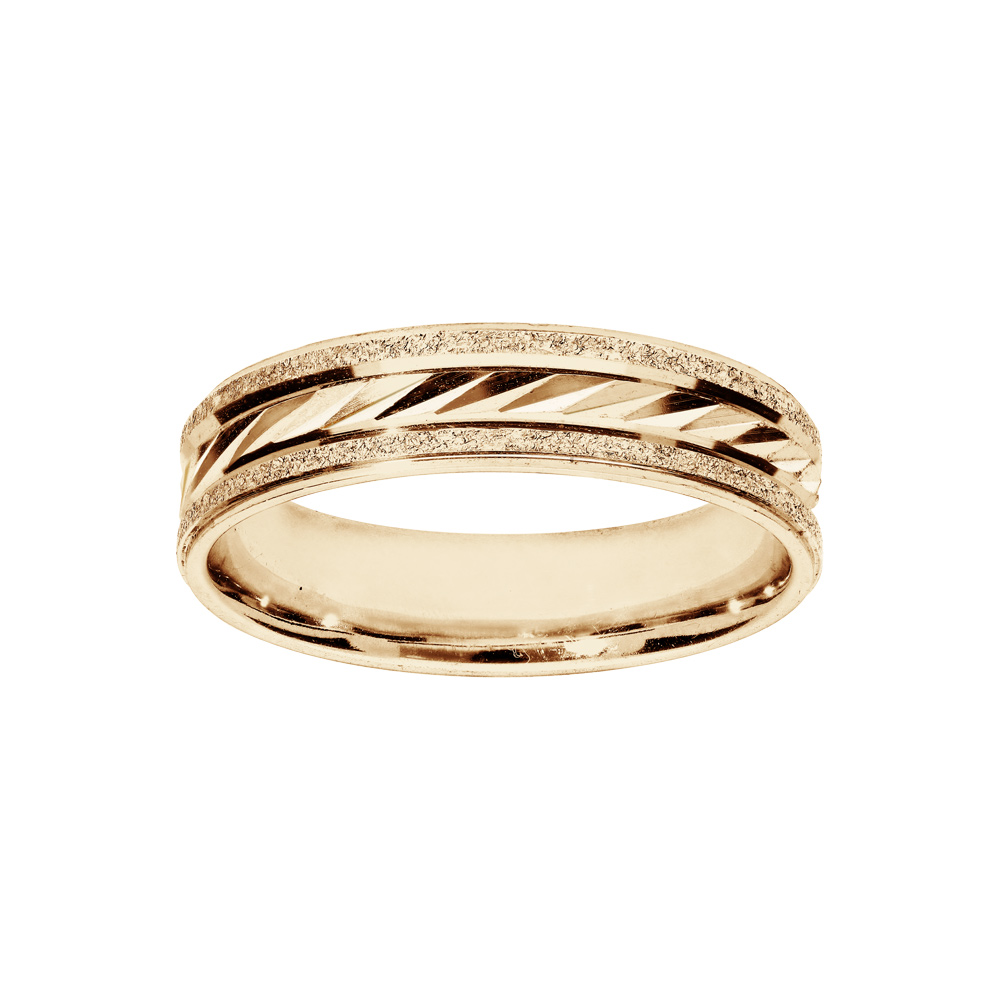 Alliance en vermeil bord granit� et diamant�e en biais largeur 5mm - Vue 1