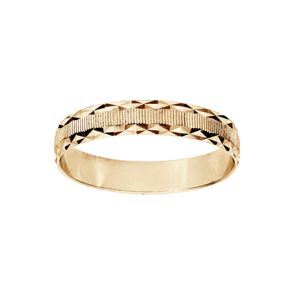 Alliance en vermeil diamant�e contour dentel� largeur 4mm - Vue 1