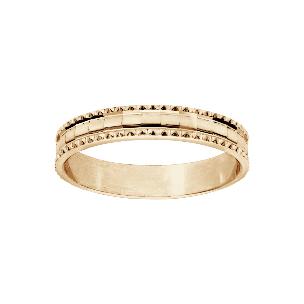 Alliance en vermeil diamant�e en carr� avec bord cisel� largeur 4mm - Vue 1