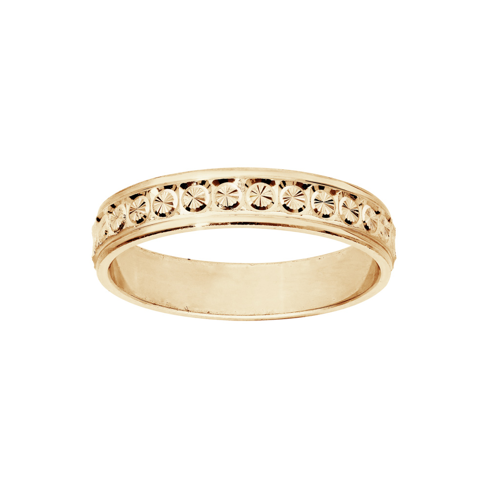 Alliance en vermeil diamant�e rond finement cisel� largeur 4mm - Vue 1