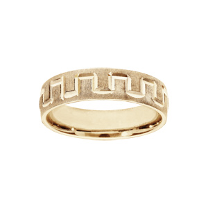 Alliance en vermeil givrée et diamantée motif grecque largeur 5mm - Vue 1