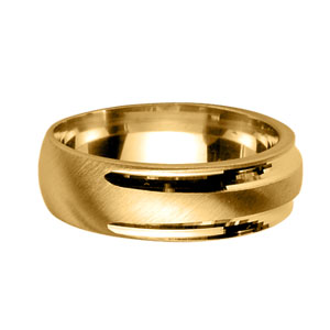 Alliance en vermeil satiné 7mm avec rainures brillantes au bord - Vue 1