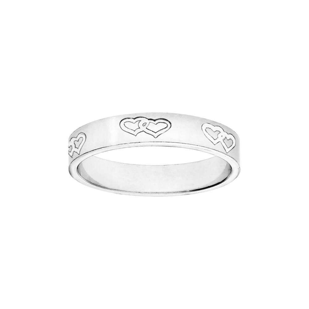 Alliance ruban en argent 4mm grav�e 2 coeurs entrelac�s - Vue 1