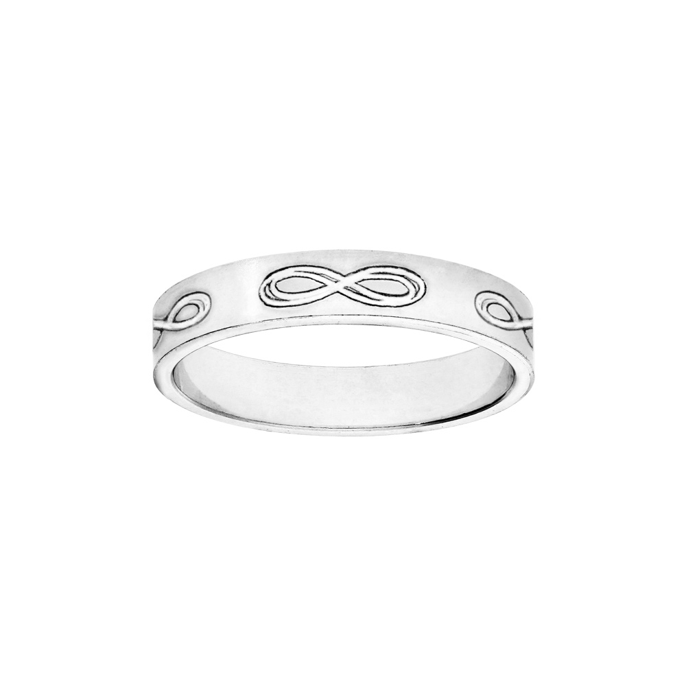Alliance ruban en argent 4mm grave symboles infini - Vue 1