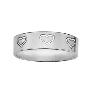 Alliance ruban en argent 6mm gravée coeurs - Vue 1