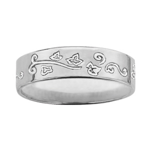 Alliance ruban en argent 6mm gravée motifs feuilles de lierre - Vue 1