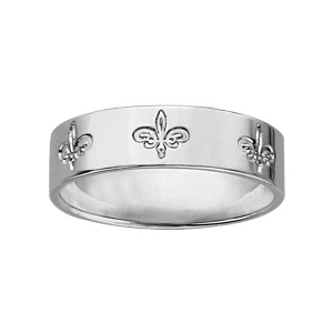 Alliance ruban en argent 6mm gravée motifs fleurs de lys - Vue 1