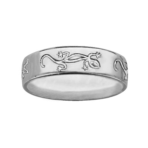 Alliance ruban en argent 6mm gravée motifs salamandres - Vue 1