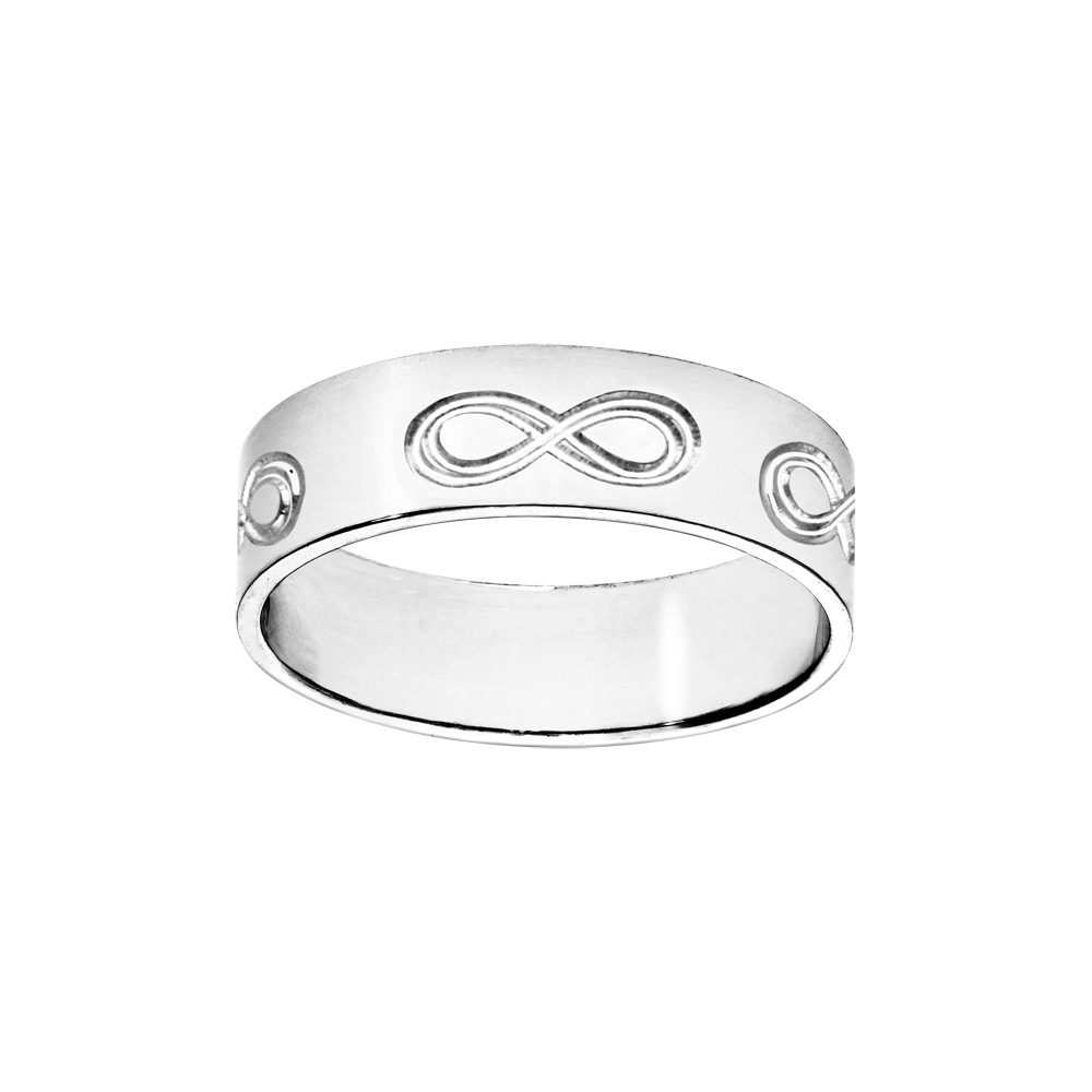 Alliance ruban en argent 6mm grave symboles infini - Vue 1