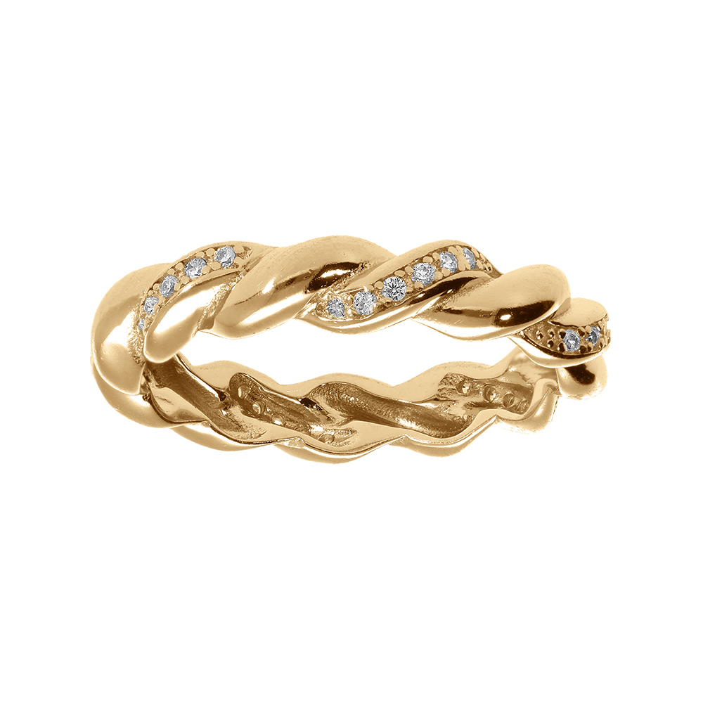 Alliance torsade en plaqu or avec oxydes blancs sertis - Vue 1