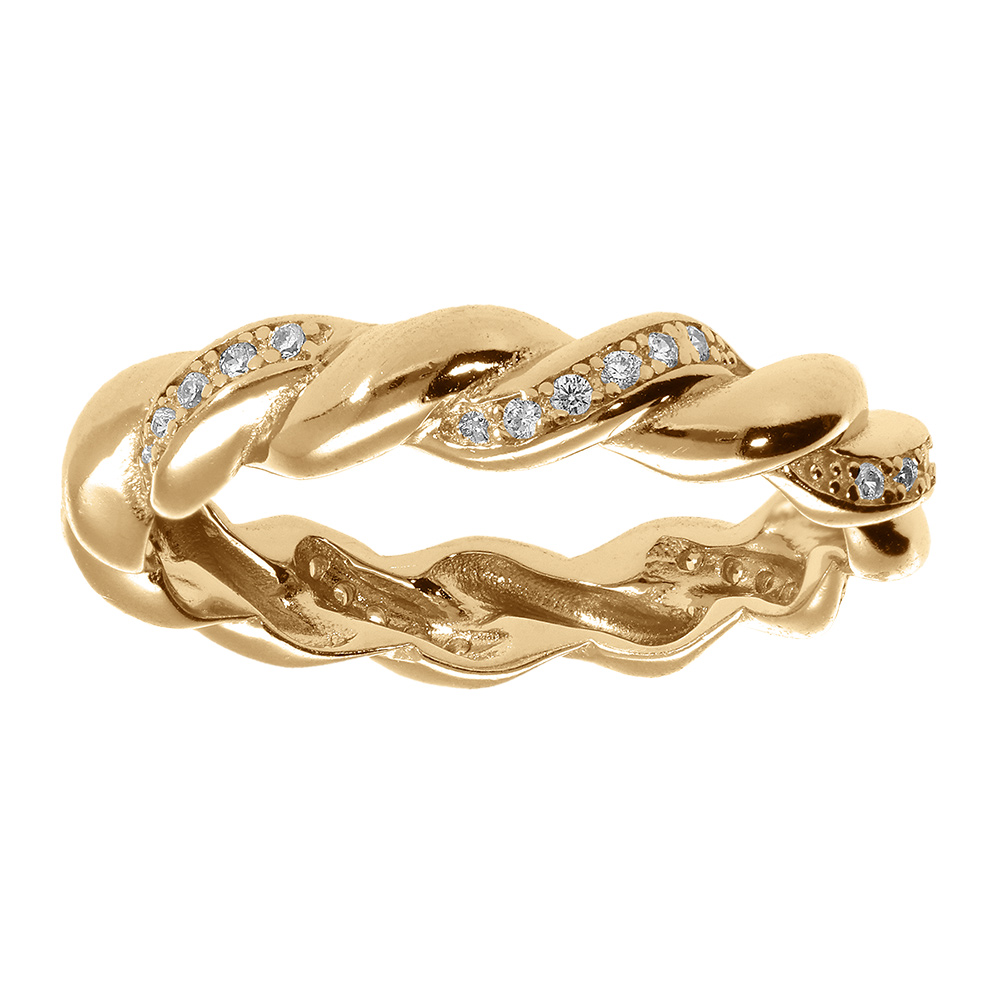 Alliance torsad�e en vermeil avec oxydes blancs sertis - Vue 1