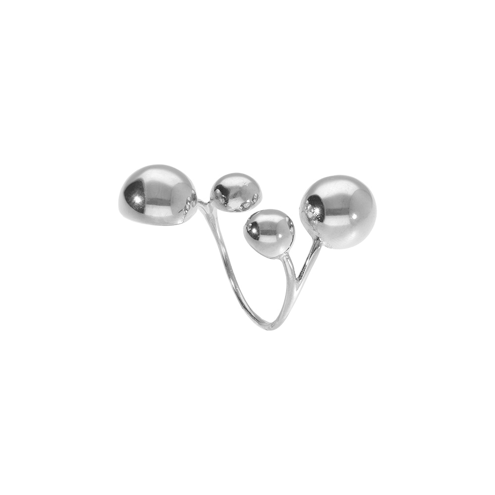 Bague ajustable en acier r�glable 4 boules - Vue 1