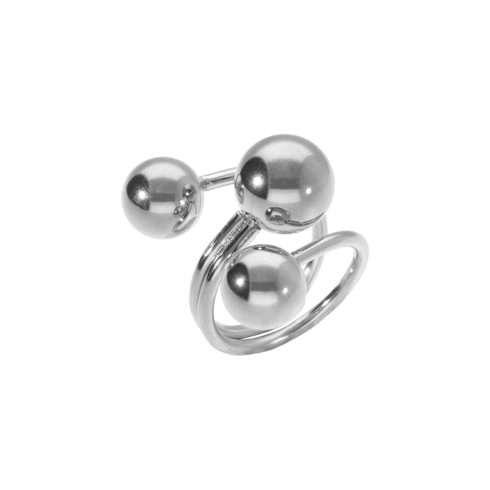 Bague ajustable en acier triple boules - Vue 1