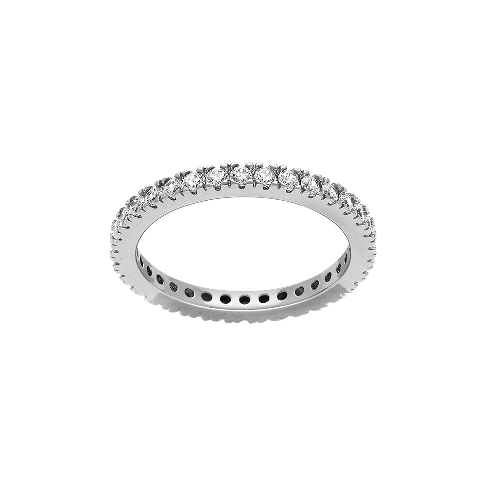 Bague Alliance en argent rhodi� avec oxydes blancs sertis - Vue 1