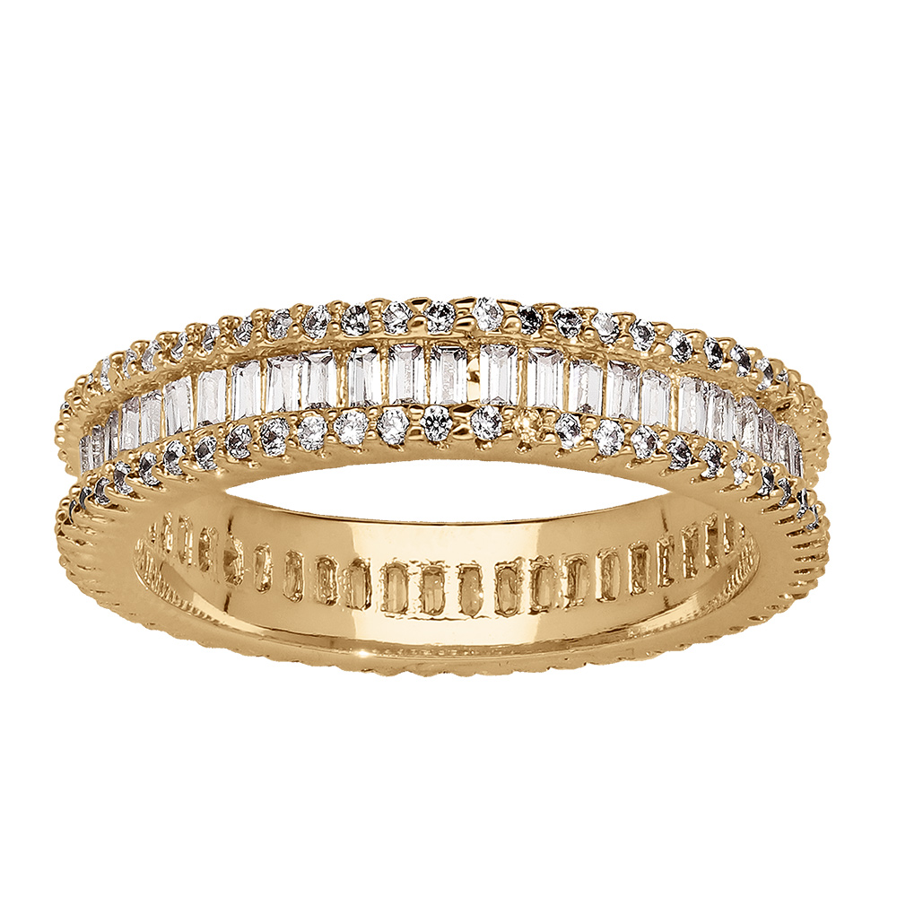 Bague alliance en vermeil sertie d\'oxydes baguettes et pavage - Vue 1