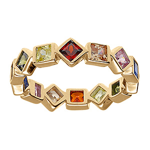 Bague alliance g�om�trique en vermeil et oxydes multi couleurs